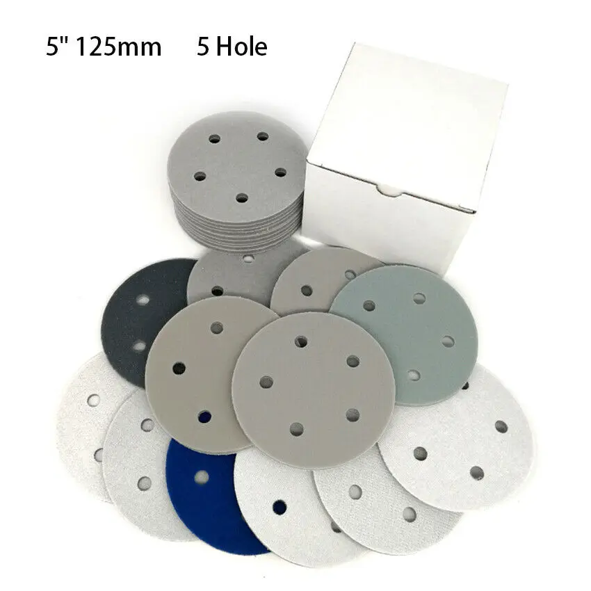 5 Inch 125Mm Ẩm Ướt Và Khô Mút Lót Đĩa Móc Vòng Bọt Biển Giấy Nhám 5 Lỗ 300-3000 mài Hợp Kim Nhôm