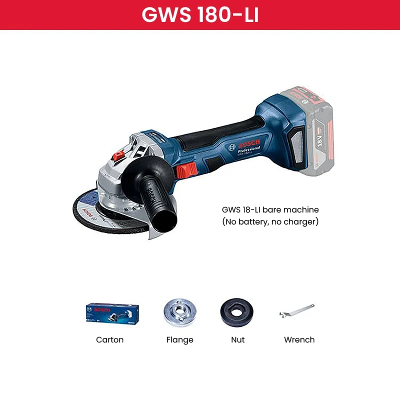 

BOSCH 18V Brushless Angle Grinder 100mm M10 Wireless Grinder Polishing Cutting Machine 11000RPM Rechargeable Grinder GWS180-LI P