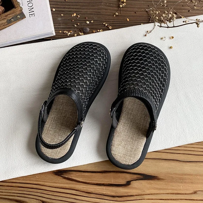 2024MeshWomenSlippersFashionCasual Shoes Hollow Flats Sandals Slingback 2024 Beach Dress Summer Slides Lady New Mules Flip Flops