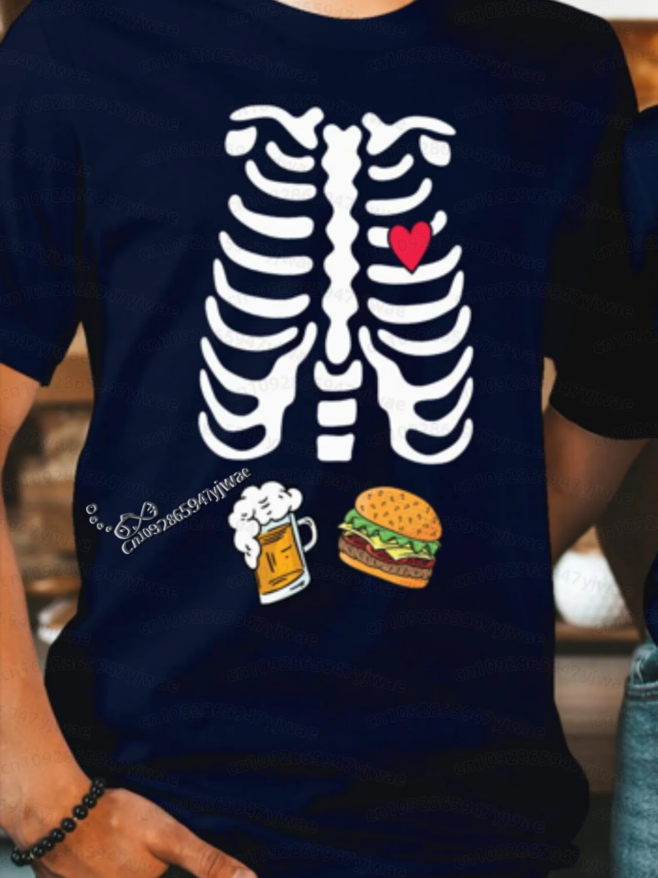 2026 Herren Halloween Skelett Schwangerschafts-Baby Halloween T-Shirt Totenkopf-Knochen-Druck Kurzarm Damen Herren Halloween Paar T-Shirt – Detail 10