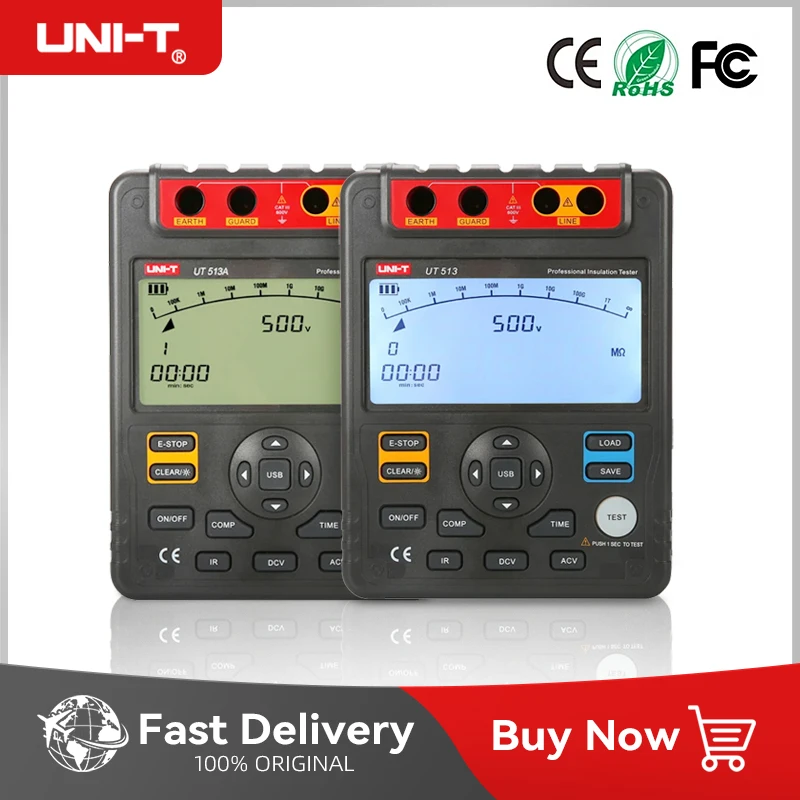 UNI-T Insulation Resistance Tester UT513A Megohmmeter Voltmeter 5000V 1000G ohm w/USB Interface Earth Ground Meter