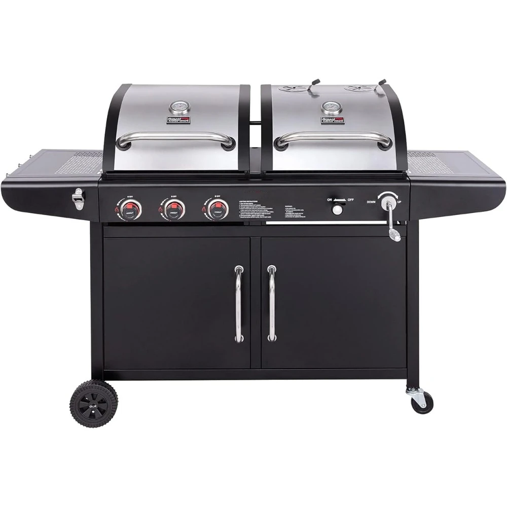 Royal Gourmet ZH3002N Dual Fuel Propane Gas and Charcoal Grill Combo, 3-Burner 25,500-BTU, Outdoor Barbecue Cooking, Black