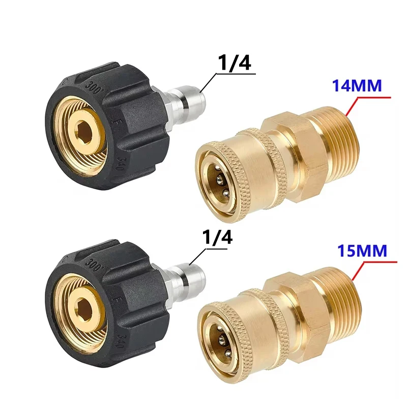 Pressure Washer Quick Connect Fitting M22 14mm to 1/4 Inch Pressure Washer Hose Gun Adapter Brass Washer Quick Release Connector