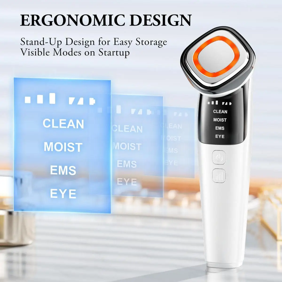 Massageador facial de microcorrente 4 em 1, fóton LED, antienvelhecimento, rosto, olhos e pescoço, ferramenta de cuidados com a pele, EMS, tonificação facial, dispositivo de lifting facial