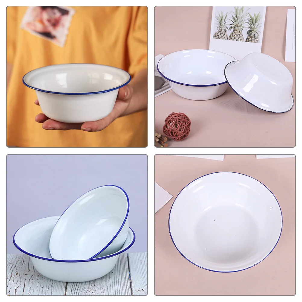 Mixing Bowls for Baking Old-fashioned Enamel Home Curled Edge Vegetable and Fruit Basin Soup Pasta