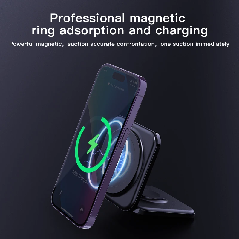 

2025 Design Desktop Phone Holder New Folding 3 in 1 Wireless Charger Stand 15W Fast Charge for iPhone for Watch Airpods
