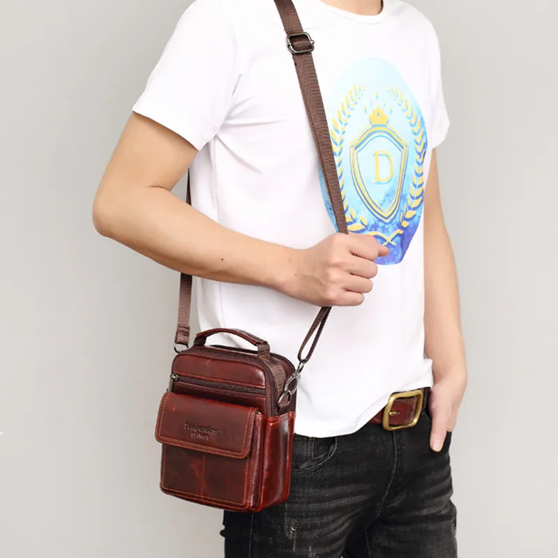 Vintage Genuine Leather Men's Shoulder Bag High Quality Cowhide Male Messenger Bag Mini Casual Crossbody Bag Fashion Handbag