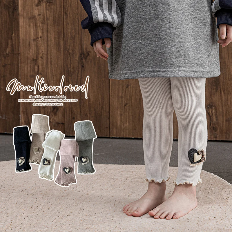 Kawaii طفل الفتيات الشتاء أفخم غرامة شريط الجوارب كشكش هيم فحص القلب القوس طماق القطن لطيف طالب الاطفال اقتصاص السراويل