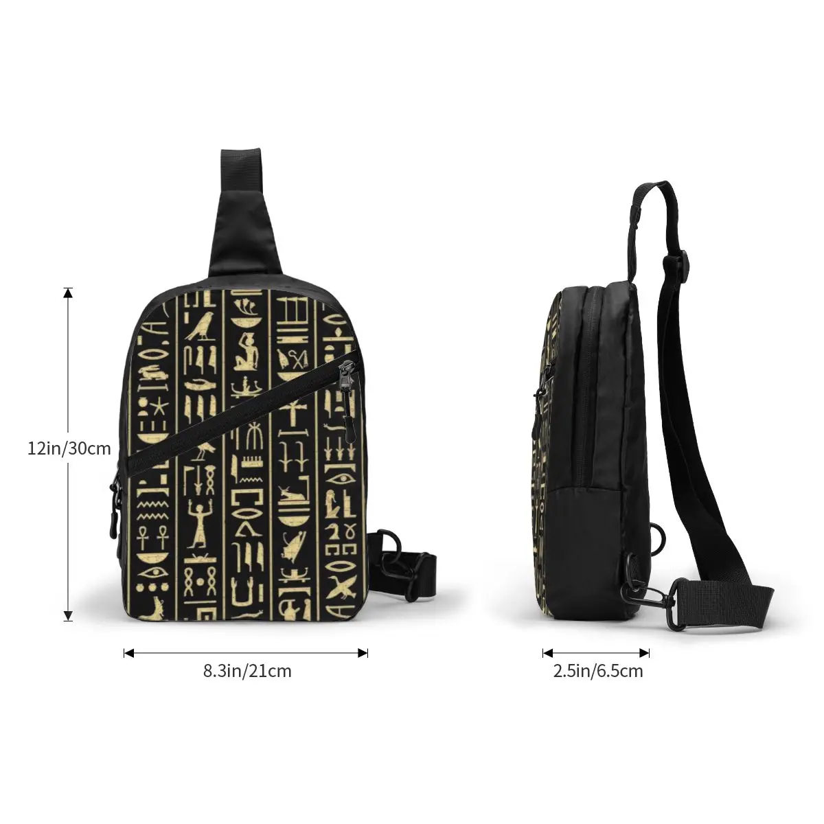 Customized Gold Hieroglyphics Sling Bag Men Fashion Egypt Art Shoulder Chest Crossbody Backpack Traveling Daypack