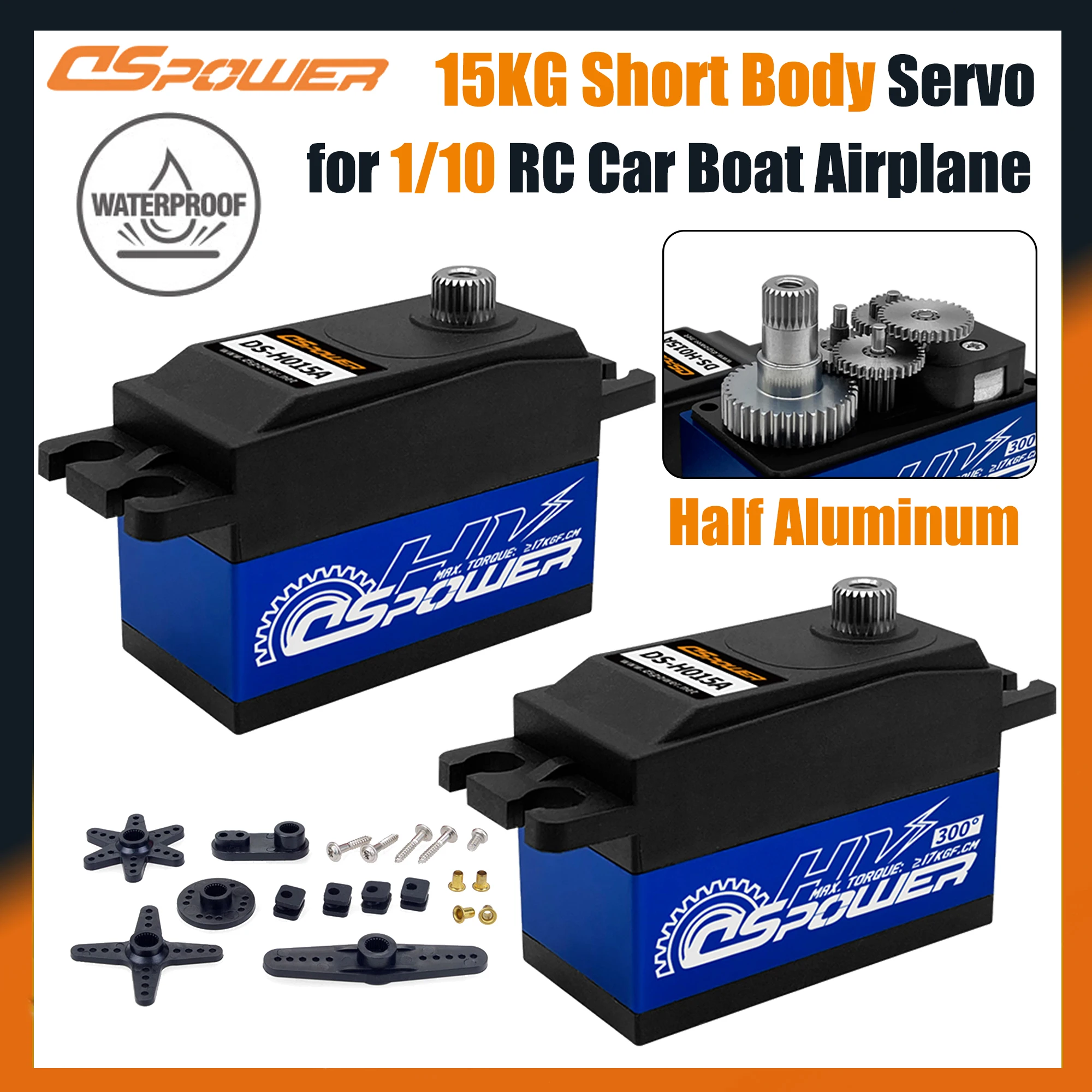 

DSPOWER 15 кг цифровой сервопривод с коротким корпусом, 180/300 градусов, металлическая шестерня, полуалюминий, низкопрофильный для 1/10 радиоуправляемого автомобиля, самолета, лодки, робота