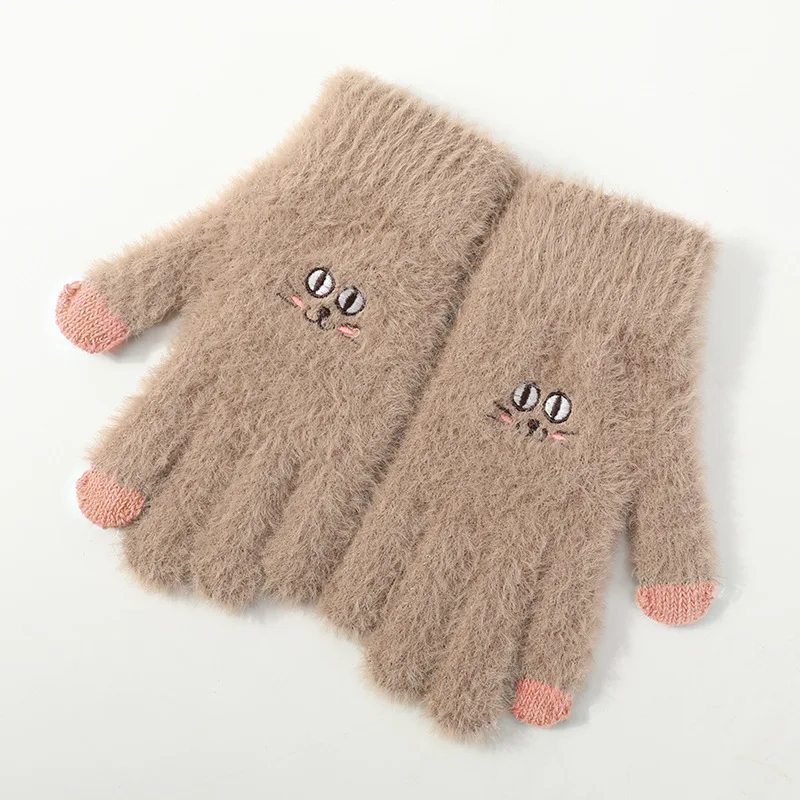 قفازات محبوكة دافئة من القطيفة في الخريف والشتاء قفازات نسائية لركوب الدراجات سميكة مقاومة للرياح والباردة تعمل باللمس قفازات تحديد الأصابع