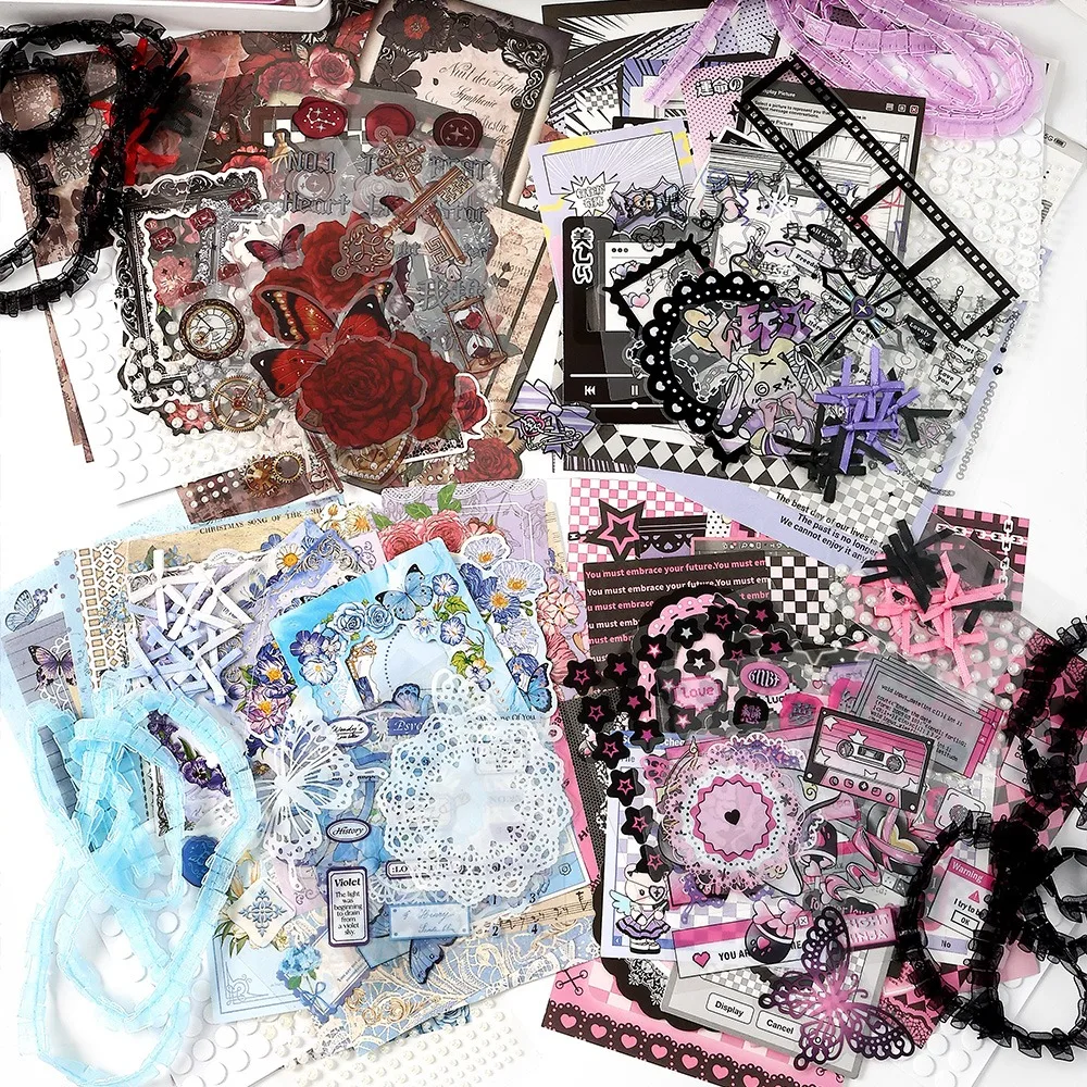 Paper Stickers DIY Itabag Insert Material Lace Ribbon Retro Itabag Decor DIY Material Colorful Creative