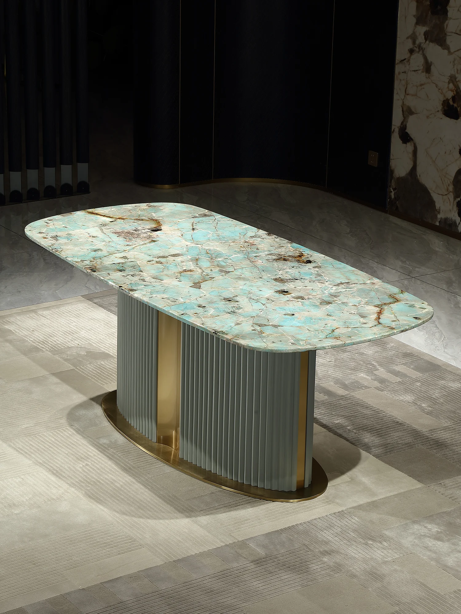 Modern Italian light luxury marble oval dining table and chair combination high-end dining table