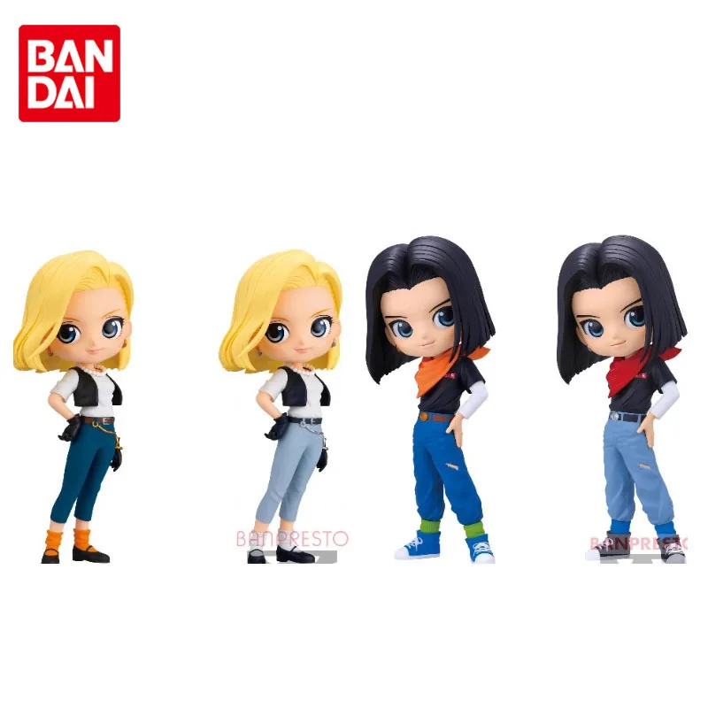 Bandai Original Dragon Ball  Q Posket Android 18 Android 17 Anime Action Figures Toys for Boys Girls Kids Gift