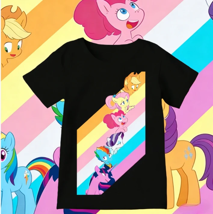 

My Little Pony 2025-26, летняя детская футболка унисекс из 100% хлопка с принтом Hasbro, свободная повседневная дышащая футболка унисекс