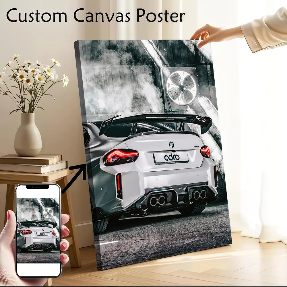 White Sports Car M2 With ADRO Body Kit Printed Canvas Wall Art Customizable Paintings Poster Perfect Gift for Room Ornaments
