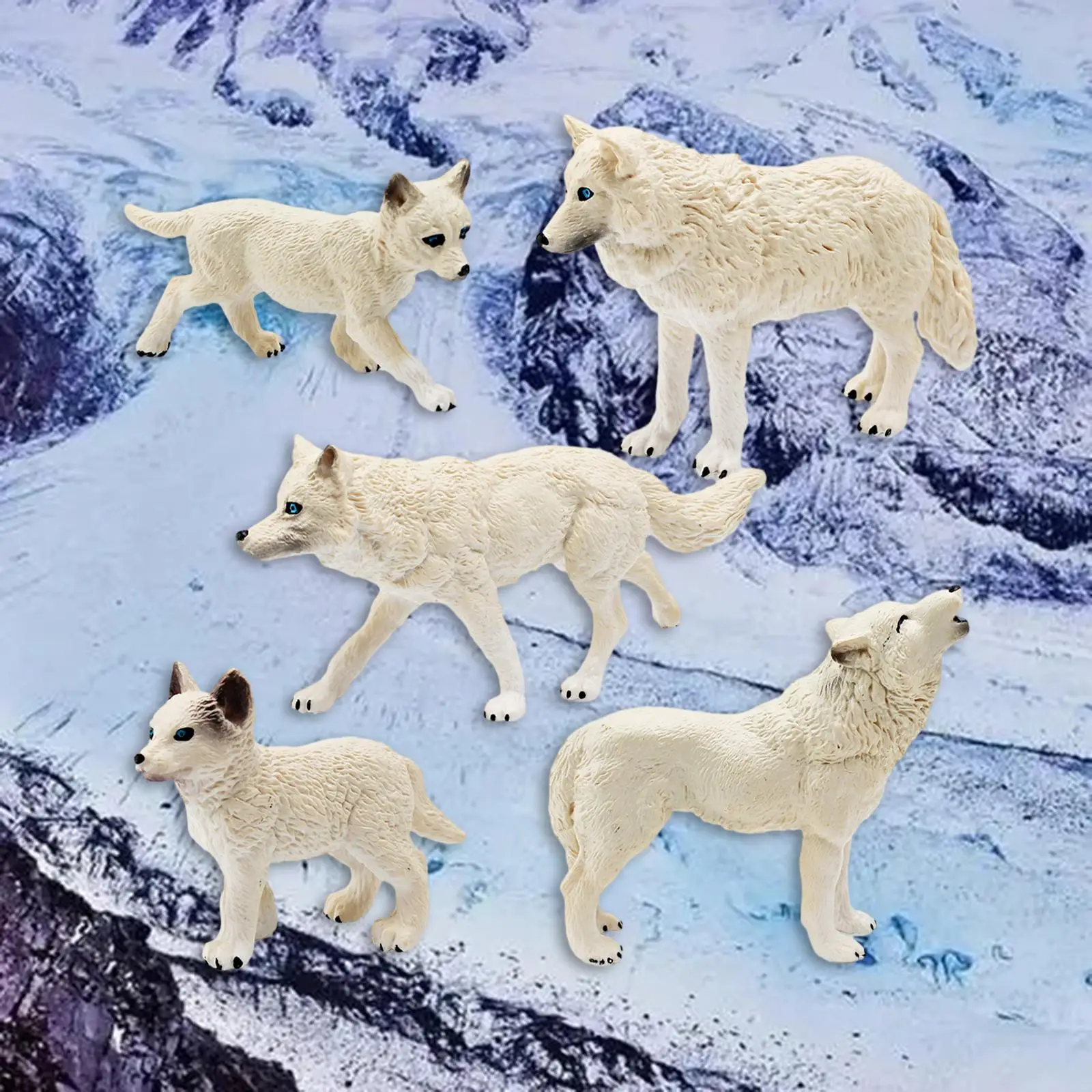 Figuras de juguete de lobo de 5 piezas, modelo de juego de lobo blanco para decoración de escritorio