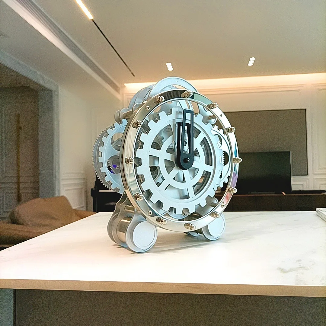 

Living room clock European-style desk clock Double-leg gear rotating clock Stainless steel decorative watch