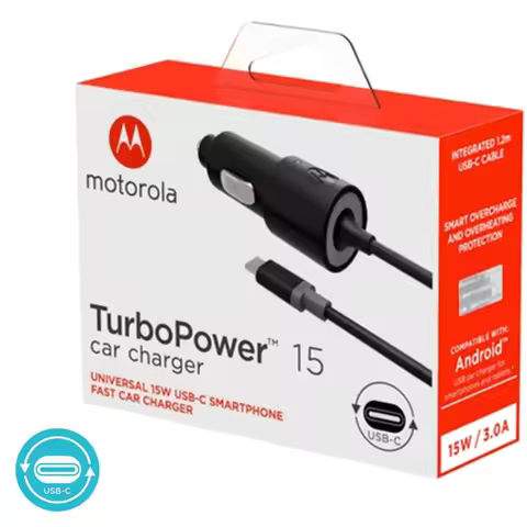 Carregador Veicular Motorola Com Cabo Type-C 15W - MOAC004I