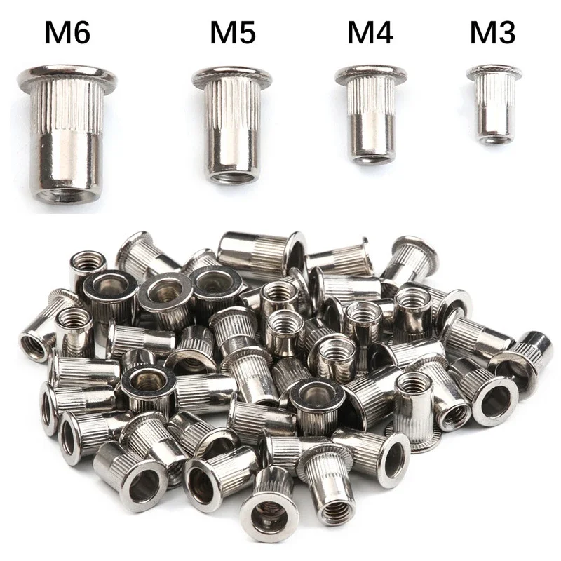 M3 M4 M5 M6 M8 M10 M12 304 Stainless Steel Rivnut Flat Head Threaded Nut Vertical Stripe Rivets Insert Nutsert Cap Rivet Nuts