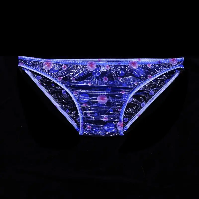 Slip sexy da uomo in plastica PVC trasparente impermeabile da donna Soft Bubble Dot Vita bassa a metà Lingerie erotica Fetish ABDL Mutandine leggere