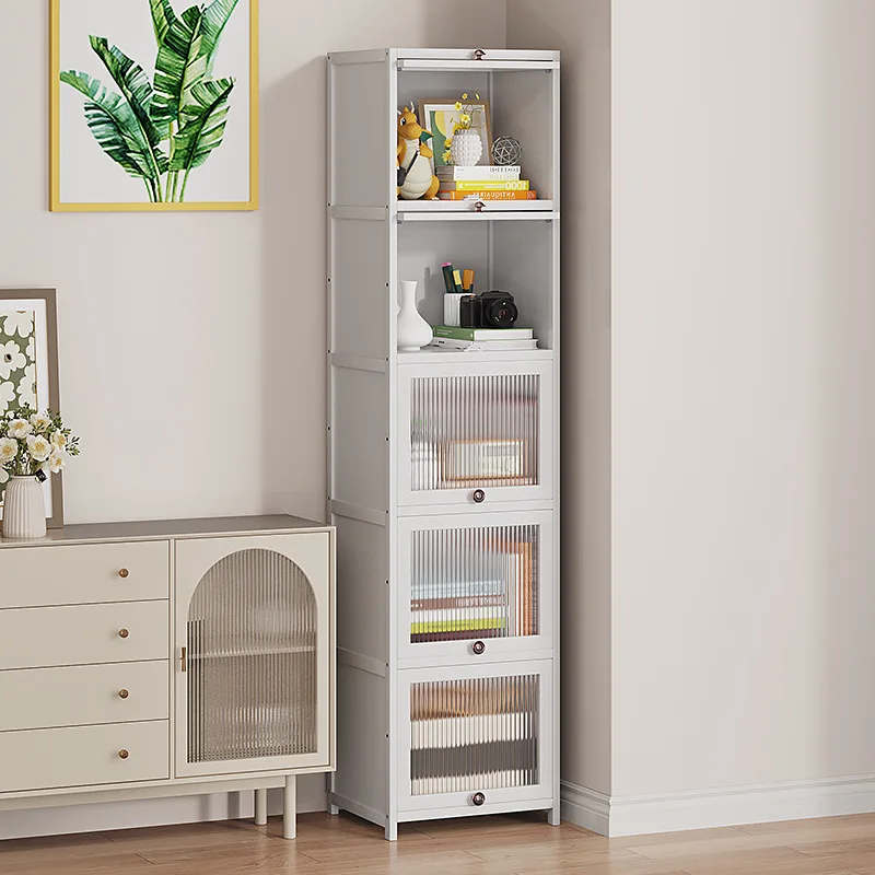 

Solid wood extremely narrow bookcase bookshelf shelf combination cabinet white simple light luxury floor living room cabinet