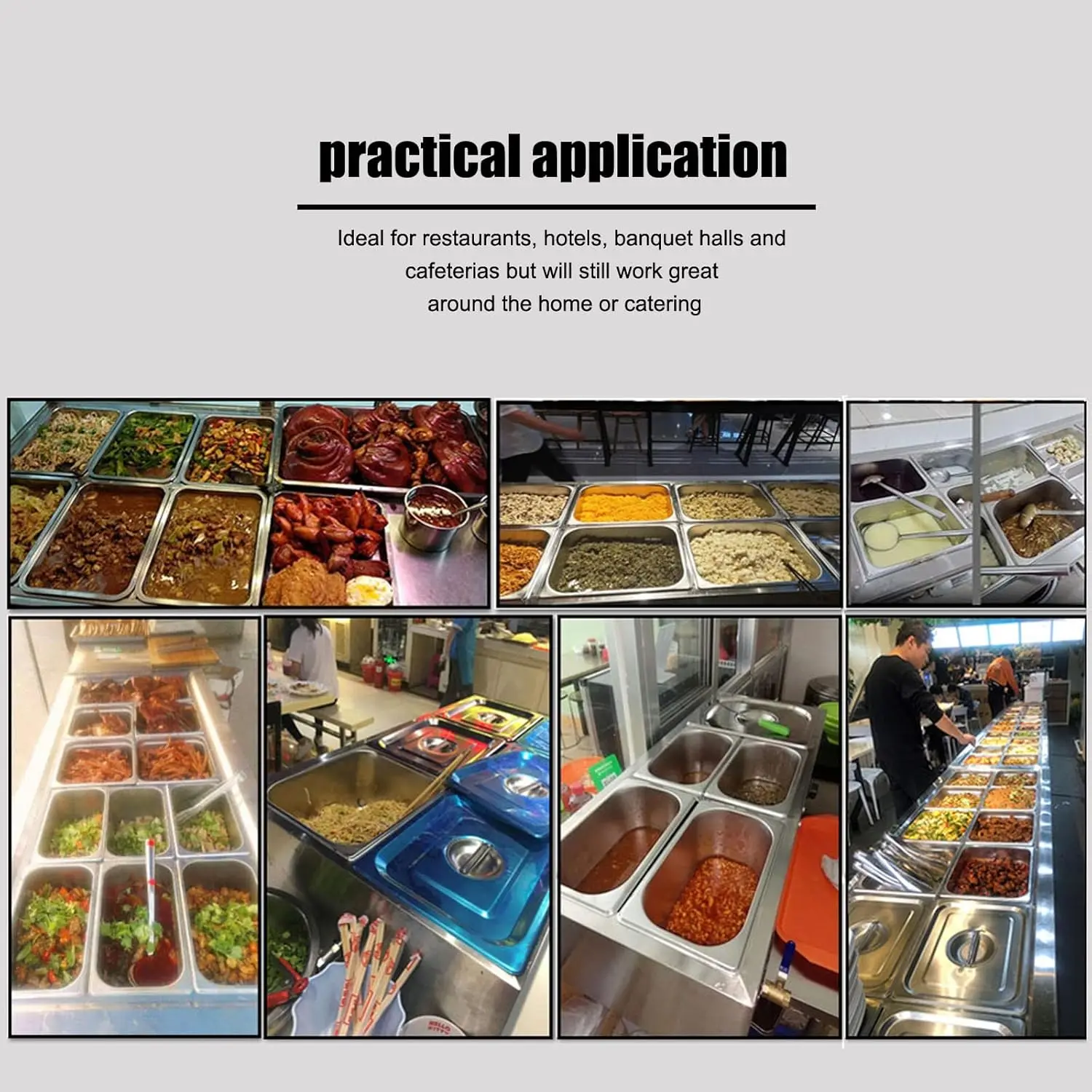 Food Soup Warmer Stove Bain Marie Commercial Canteen Buffet Steam Heater 12x5.5x6inch Pan with Glass Shield 5 Pan