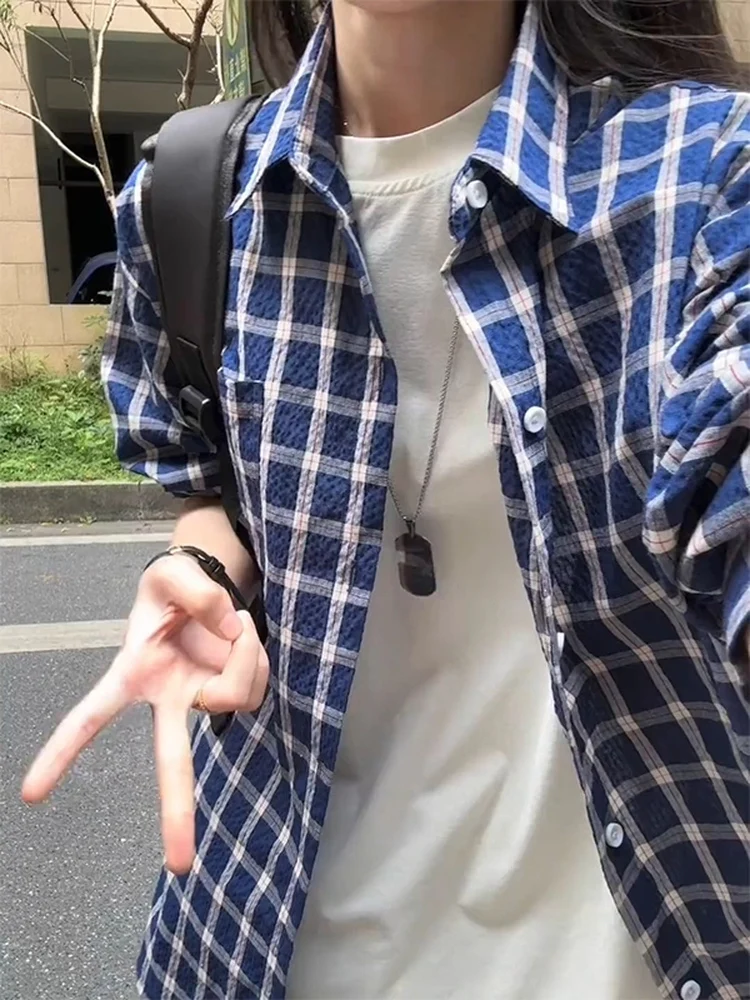 

Loose Long Sve Plaid Bubble irt Coat for Men And Women Early Autumn Casual Sle Couple's Loose Fit Long Sve irt