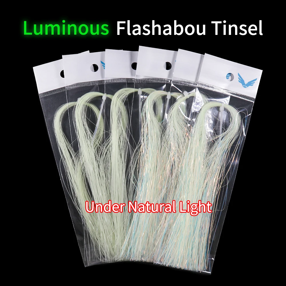 Elllv 2 packs 0.37mm Luminous Flashabou Tinsel Glow Binding Material for Saltwater Fishing Assist Hook Jigs Lure Streamer Flies