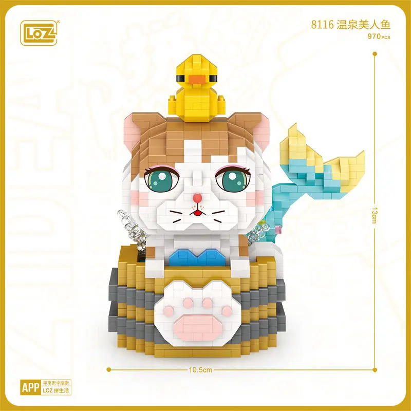 Loz Spring Mermaid Anime Cute Cat Model Desk Decoration Pet Micro Assembled Building Block Toys Splicing High Difficulty Adult