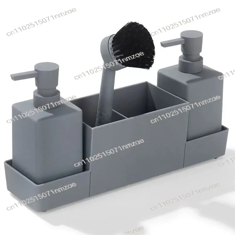 Kitchen Soap Dispenser with Tray Storage All-in-One Sponge Holder & Dish Brush for Hand Washing & Dish Soap Dispensing