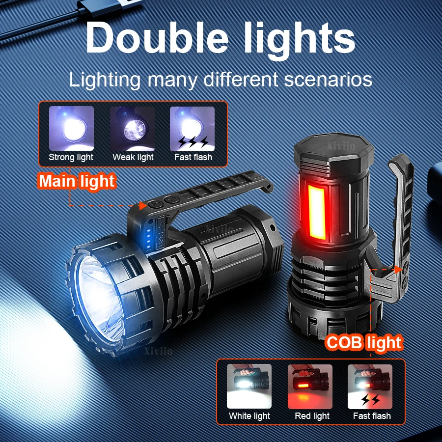 2025 新強力な検索懐中電灯充電式戦術トーチ 2000000LM 超高輝度スポットライトキャンプランプポータブルランタン