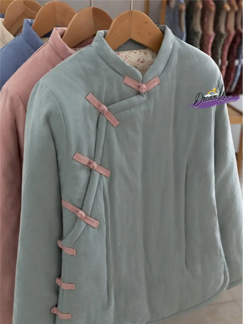 

Artistic Sle Pure Cotton Slim Fit Jaet with Button Inner Cotton Vest Winter Faion Women's Clothing