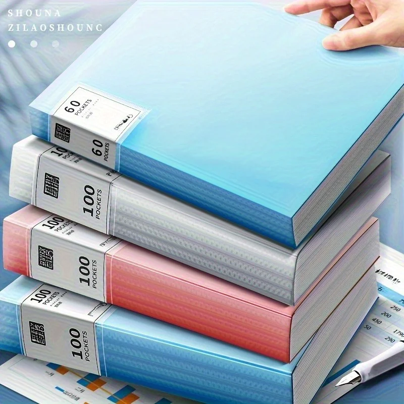 

1Pc A4 Transparent Plastic File Folder, Multi-Page Data Bag Office Study Document Case Durable Layered Insert Archive