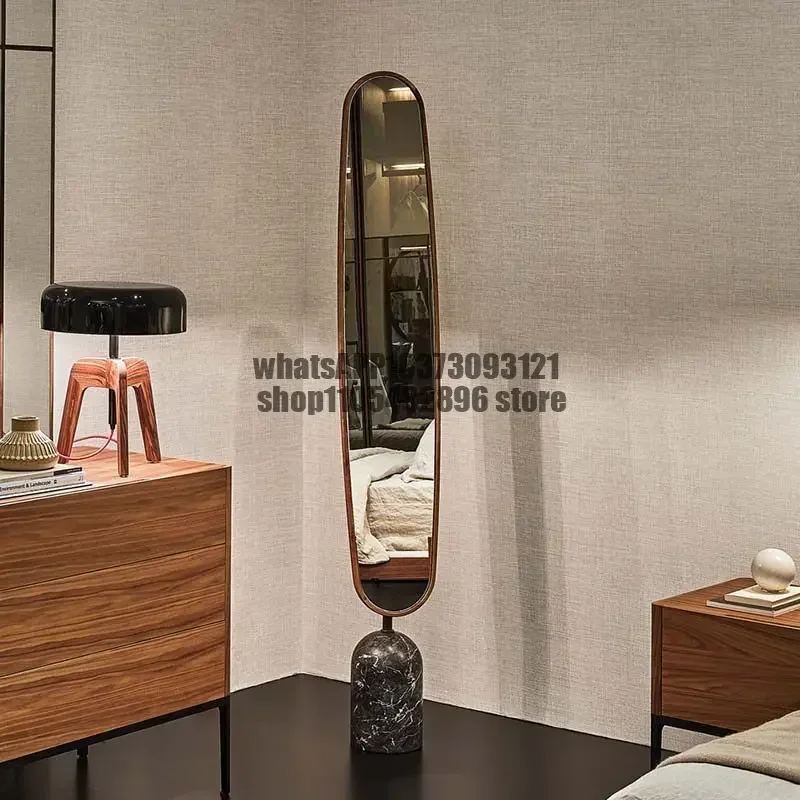 Light luxury modern oval floor-to-ceiling full-length mirror designer marble base full-body fitting mirror