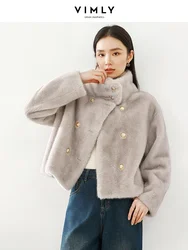 Vimly-Manteau court en fausse fourrure grise pour femme, veste moelleuse, pardessus à manches longues, col montant, chaud, élégant, vêtements féminins, hiver, 2023, 50761