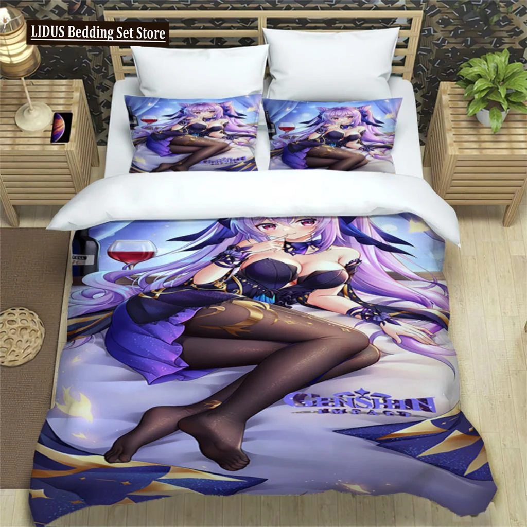 

Genshin Impact Print Three Piece Bedding Set Fashion Article Boys Or Adults For Beds Quilt Covers Pillowcases Bedding Set