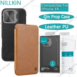 Nillkin For iPhone 16 Case Qin Prop Leather PU Case Lens cover bracket anti drop airbag phone case leather protective cover