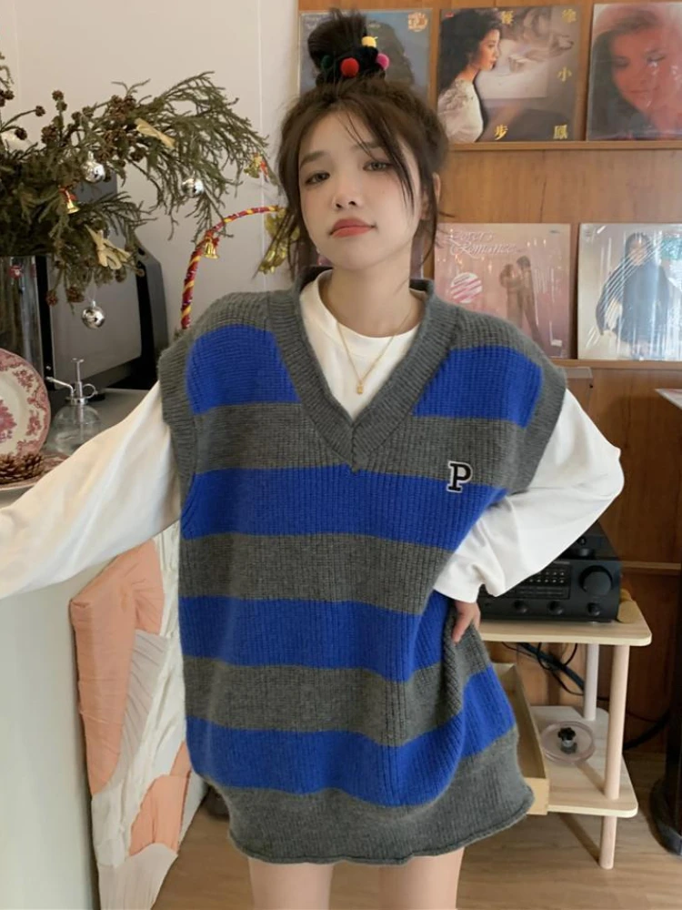 Preppy Style Sweater Vests Women Striped All-match New Creativity Special Designed Lovely Popular Casual Holiday Vintage Soft