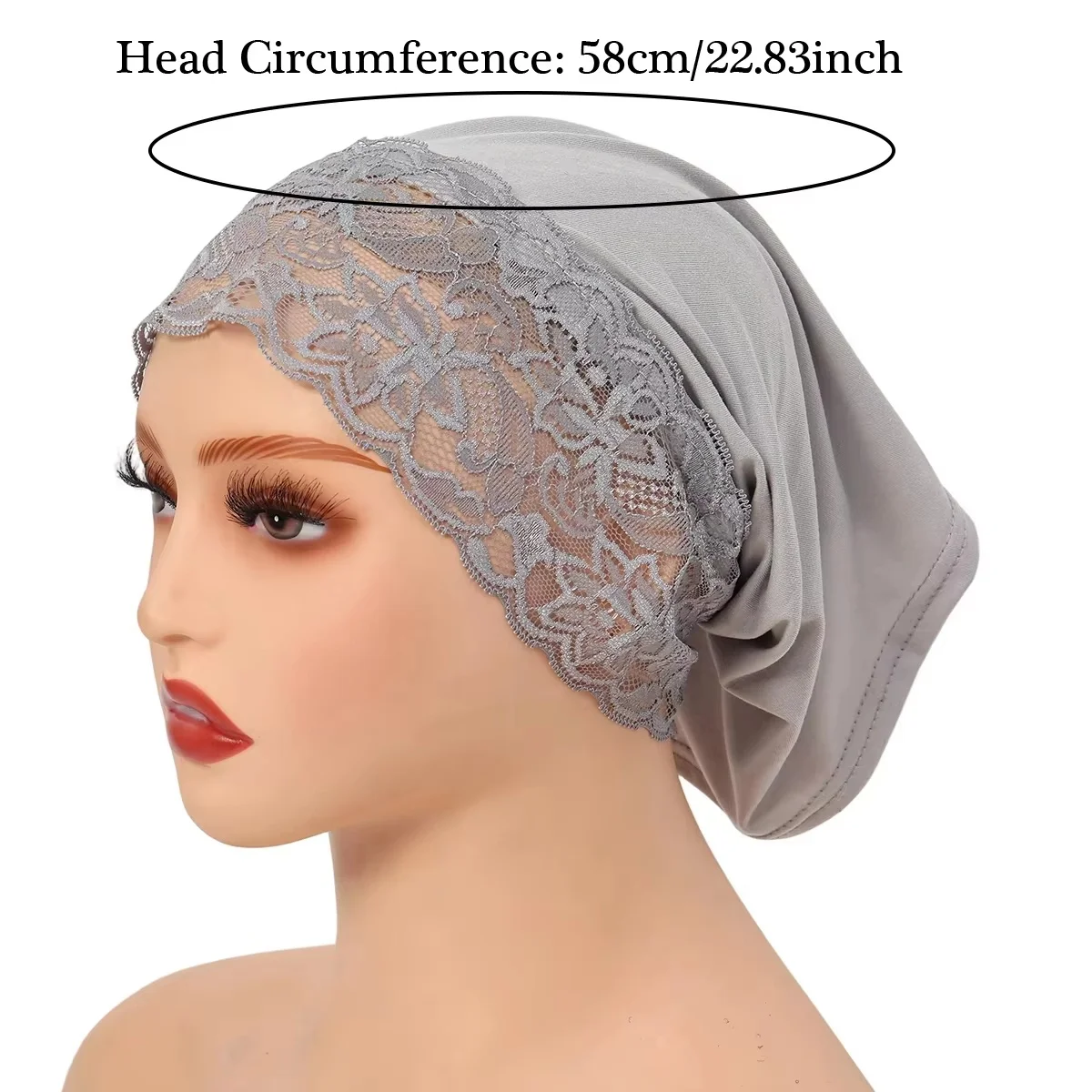 Muslim Headwear Inner Hijab Undercap With Lace Solid Color Islam Headscarf Hijab Bonnet Soft Stretch HIjabs Tube Cap Turbante view 5