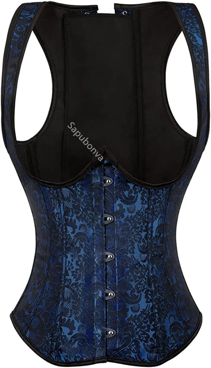 Underbust Corset Plus Size Steel Boned Vest Basques Bustiers Lingerie for Women Top Sexy Corsetto Shoulder Strap Blue White