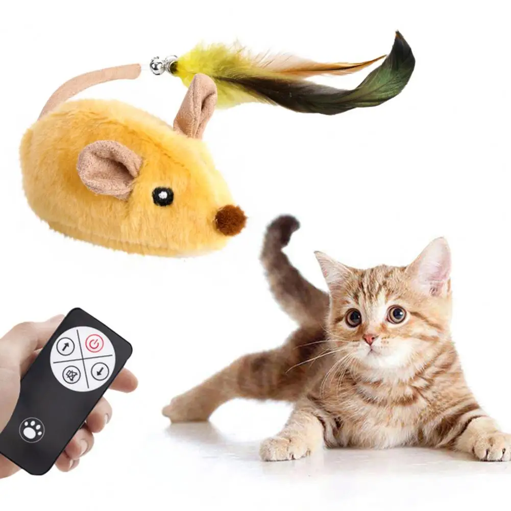 Mouse Toy for Cats Interactive Plush Mouse with Remote Control Rechargeable Automatic Moving Cat Mice Toy with Feather Tail