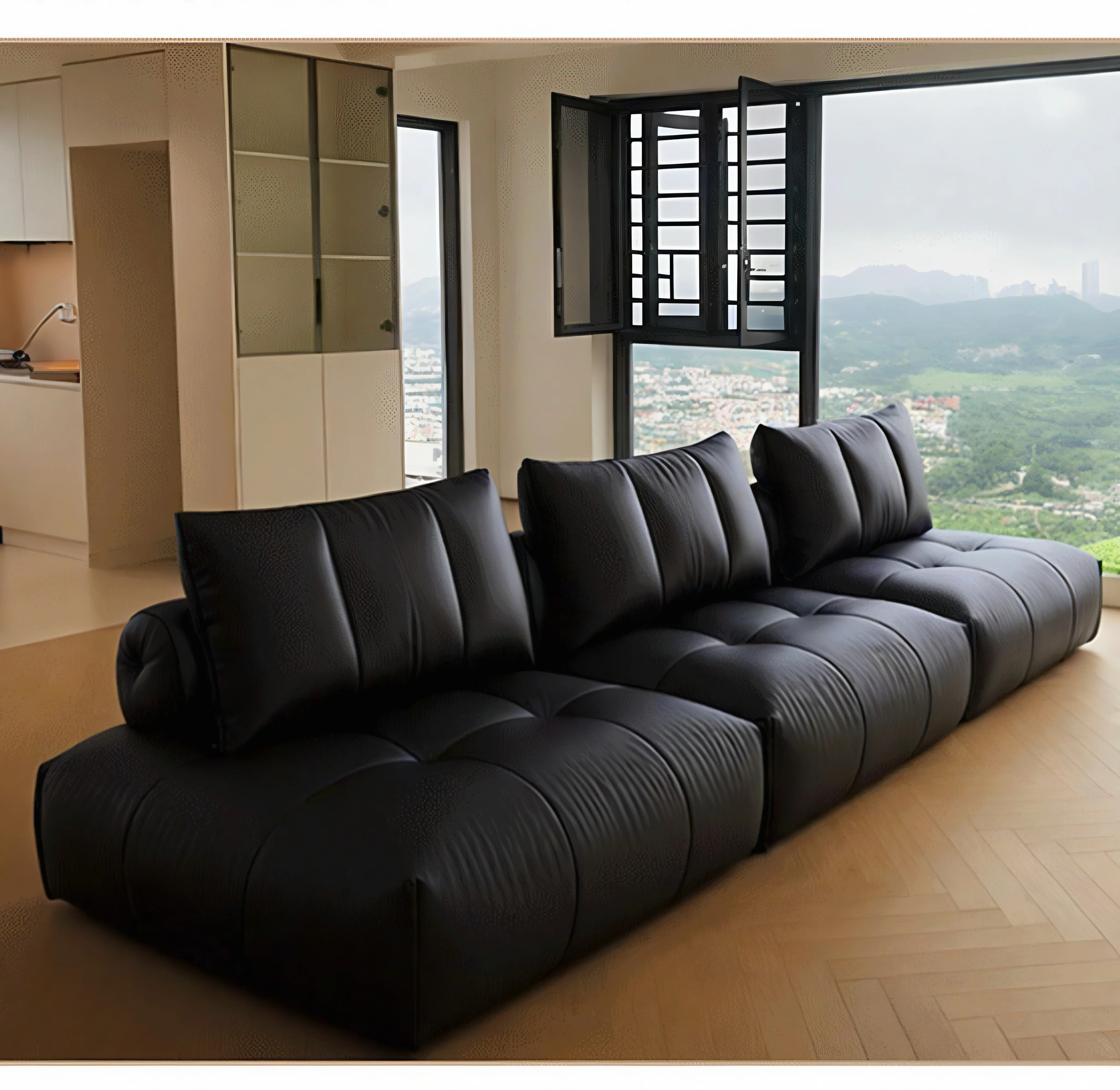 

#Minimalist Italian Style Square Sectional Sofa Fully Upholstered Durable Genuine Leather for Apartment Hotel Villa Living Rooms