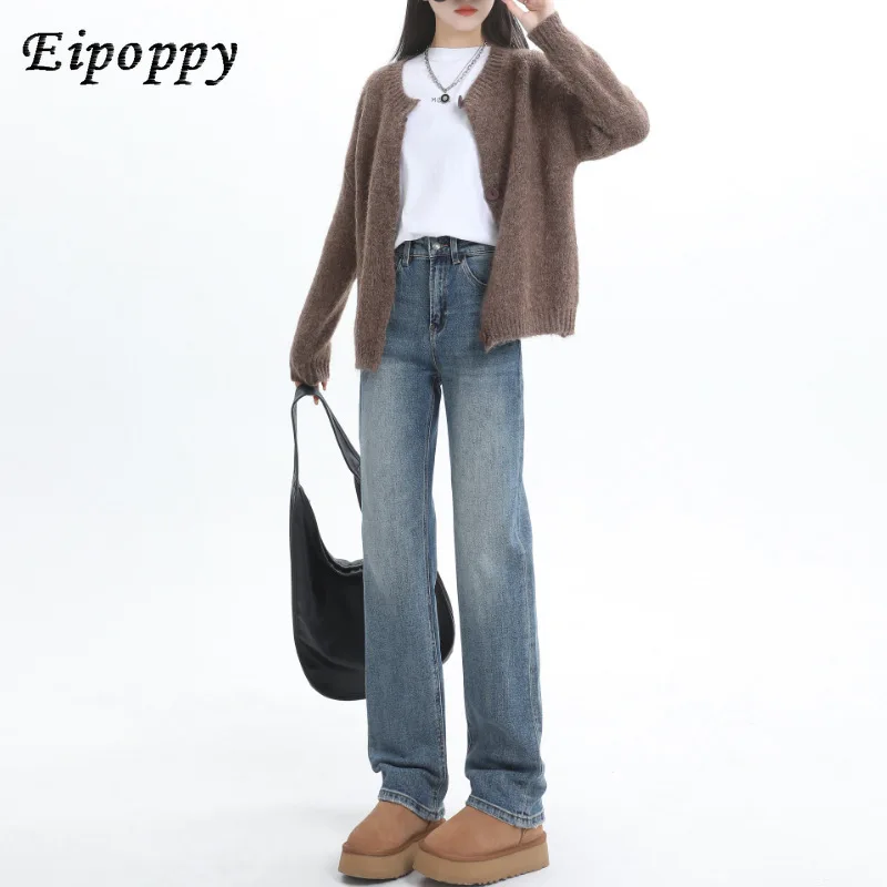 Женские брюки, новые популярные узкие прямые джинсы в американском ретро стиле с высокой талией для осени и зимы