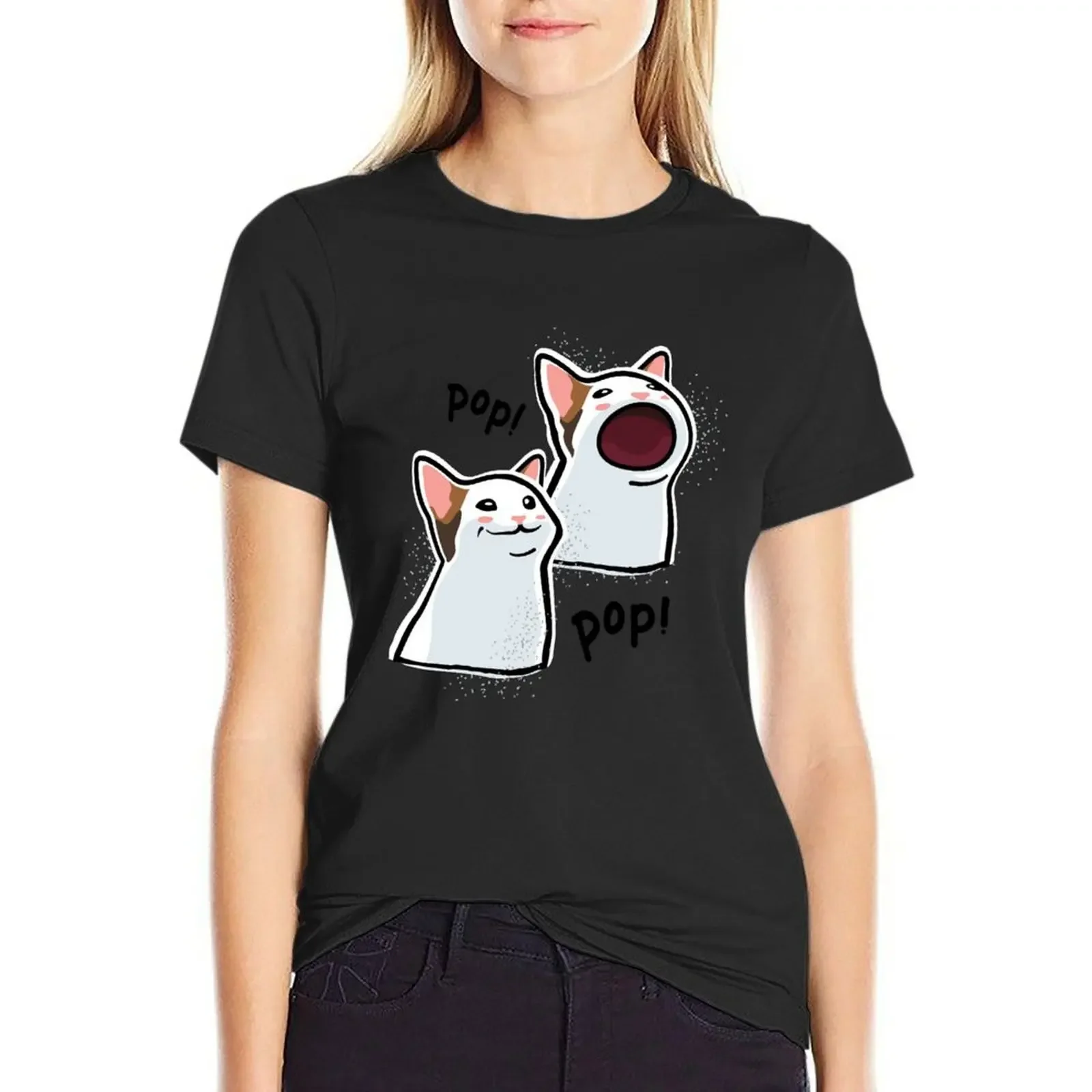 

Pop Cat Meme / PopCat / Popping Cat T-Shirt summer top blanks Short sleeve tee customizeds t shirt Women
