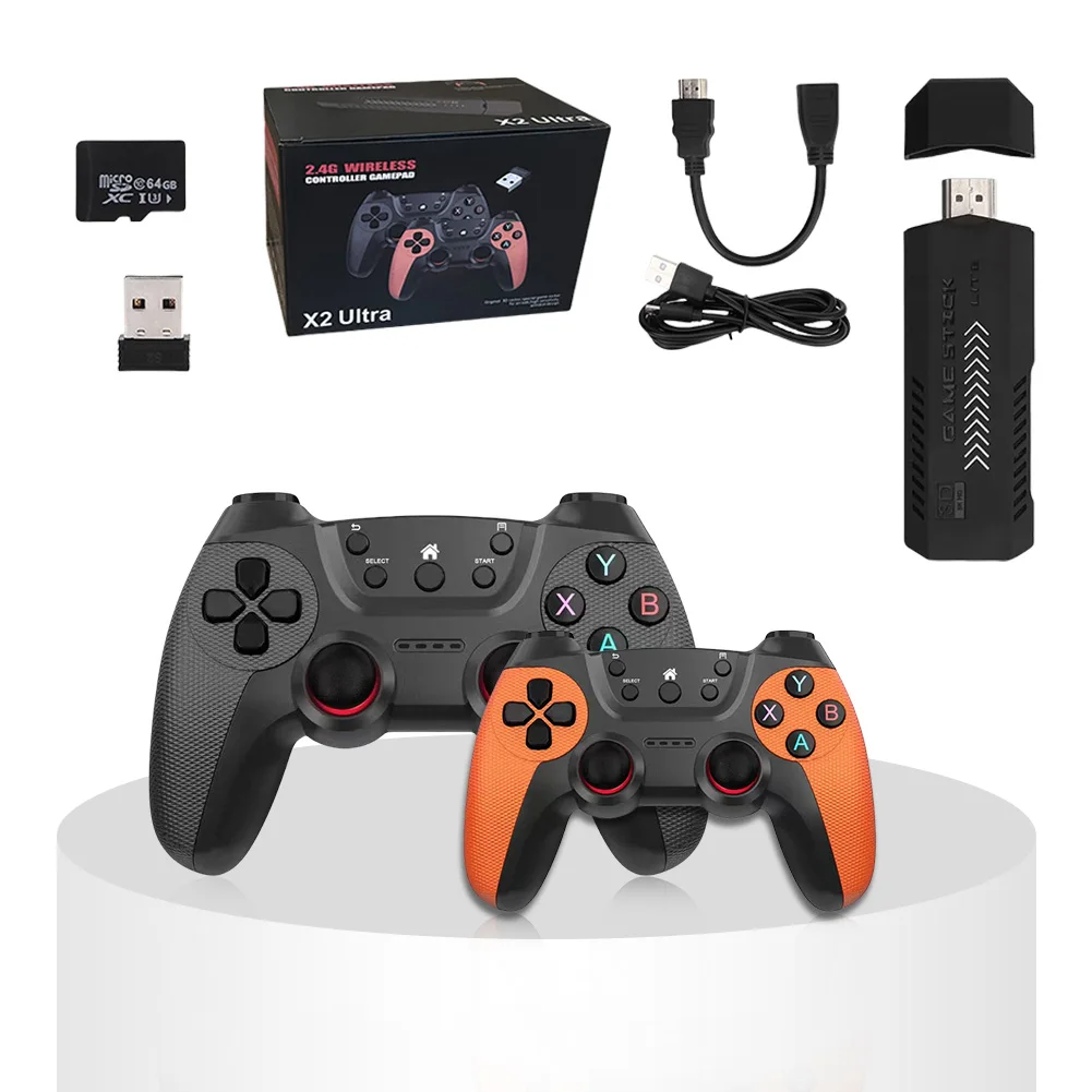 وحدة تحكم ألعاب فيديو تلفاز صغيرة ، ألعاب عتيقة ، وحدة تحكم لاسلكية ، محاكاة ألعاب Arcade ، X2 Ultra ، 4K ، 64G ، وقي ، جي ،