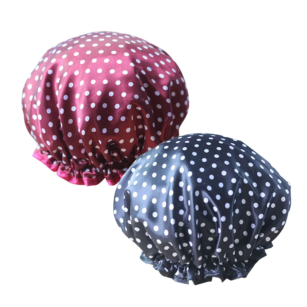 

2pcs Waterproof Satin Shower Cap Bath Hat Salon Hair Covering Reusable Non-Toxic Elastic Design