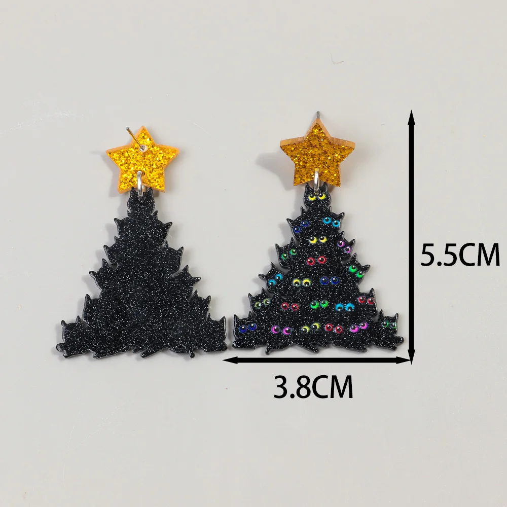 New Christmas Tree Cat Eyeballs Star Acrylic Earrings Pendants for Women Funny Xmas Tree Eyes Drop Earring Halloween Jewelry - Image 2