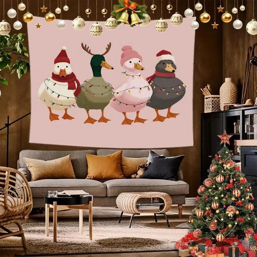 Christmas Ducks Tapestry Background Cloth Hanging Bedside Decorative Wall Cloth Rental Dormitory Tapestry
