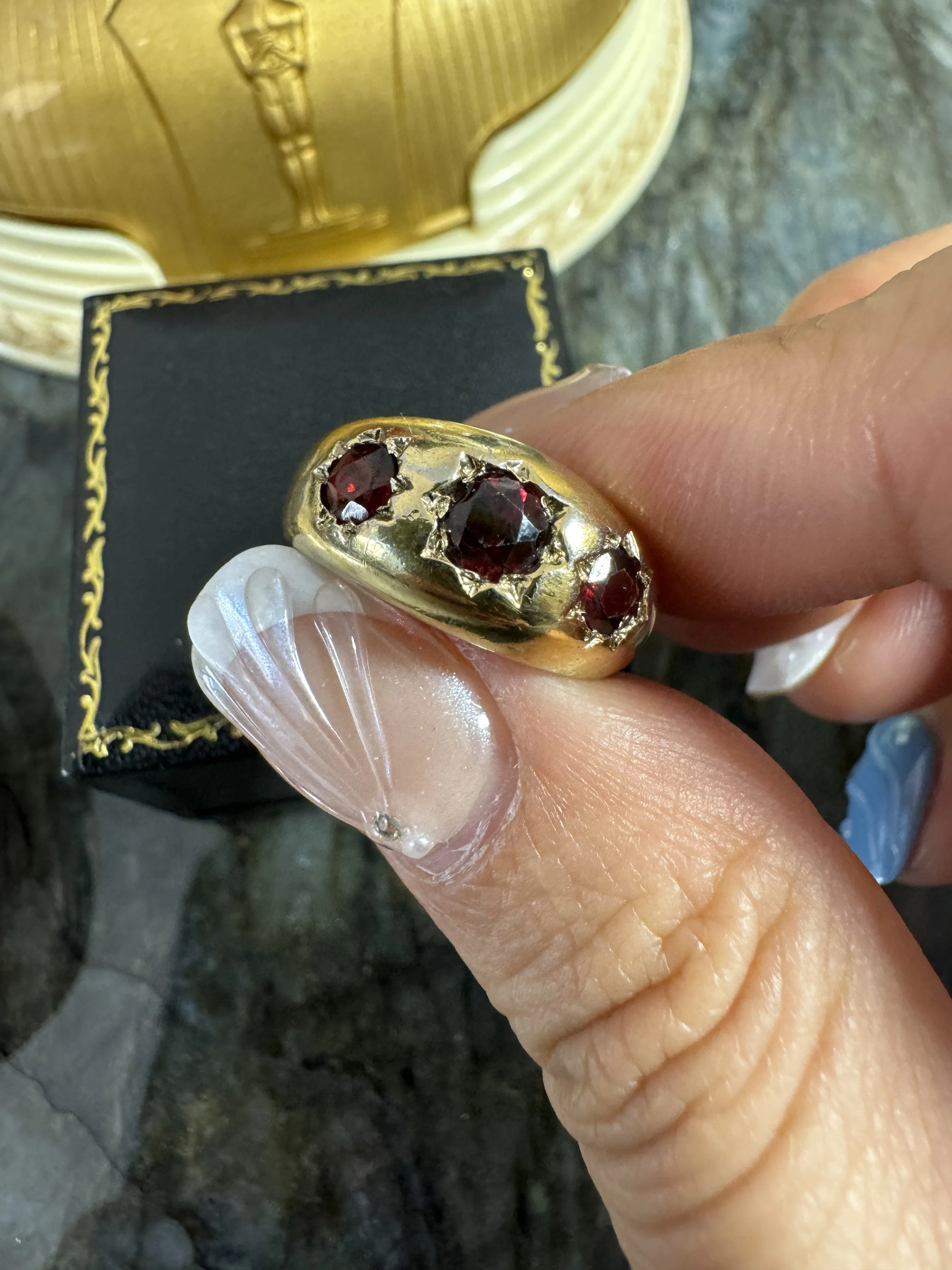 Natural Garnet Gemstone Vermeil 925 Sterling Silver Starburst Vintage Handmade Ring Gala Daily Fine Jewelry For Men And Women